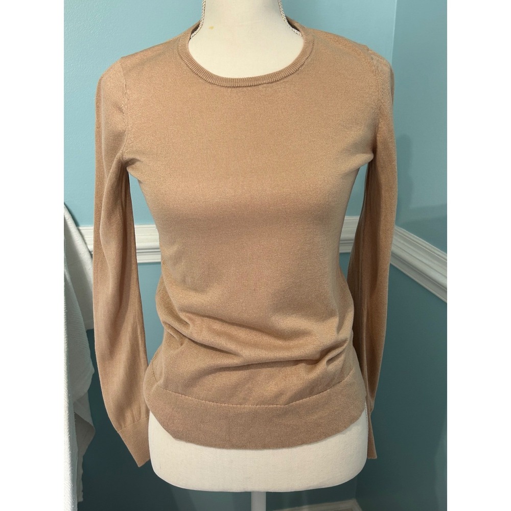Banana Republic Silk Cashmere Crew Neck Sweater Tan Camel XS quiet luxury